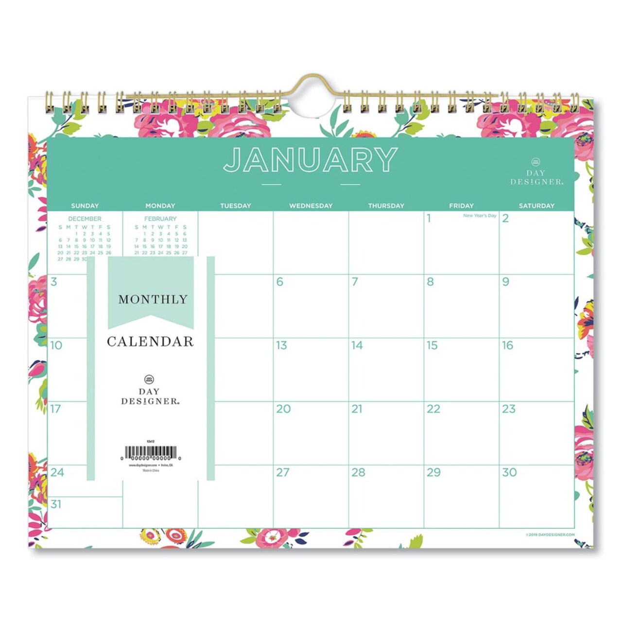 Blue Sky 11 in. x 8.75 in. 12-Month (Jan-Dec 2026) Day Designer Peyton Wall Calendar - White/Multicolor Sheets